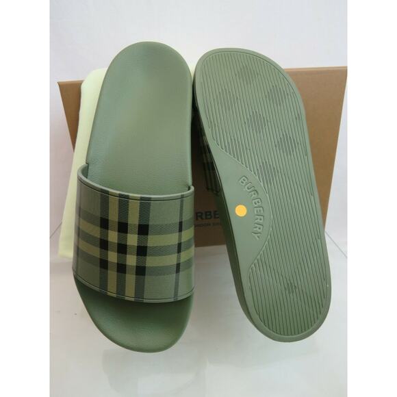 NIB BURBERRY FURLEY GREEN RUBBER CHECK LETTERING LOGO SANDAL SLIDES EUR 41 US 8 - Picture 7 of 9